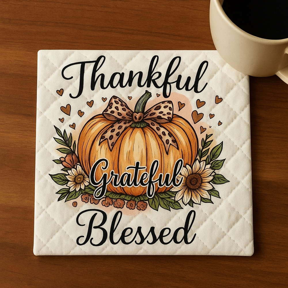 Thankful Grateful Blessed Mug Rug Coaster